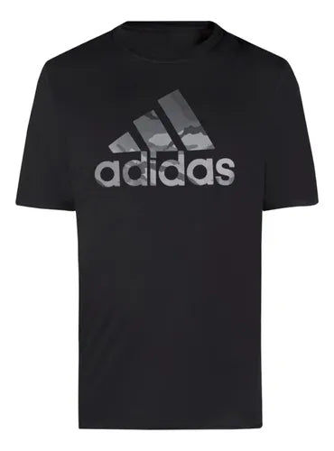 Playera Adidas Negra con Logo Camuflaje Gris