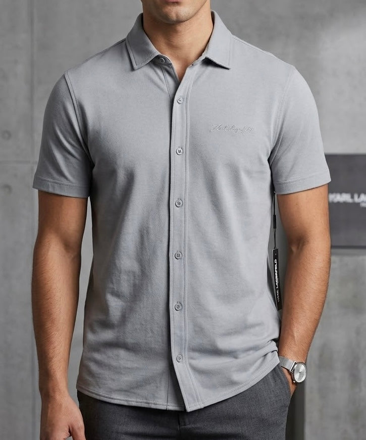 Camisa de Botones Karl Lagerfeld Manga Corta - Gris Claro
