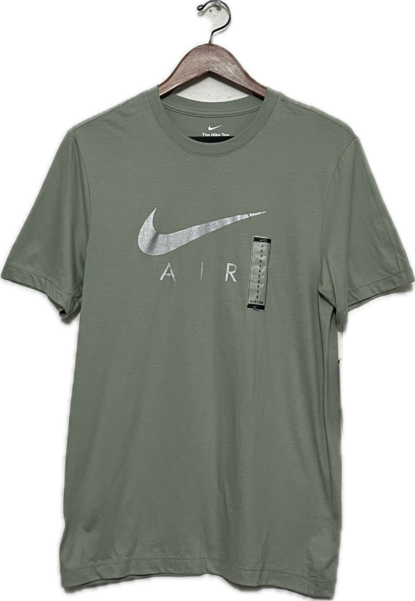 Playera Nike Air "Olive Green" - Logo Plateado Metalizado
