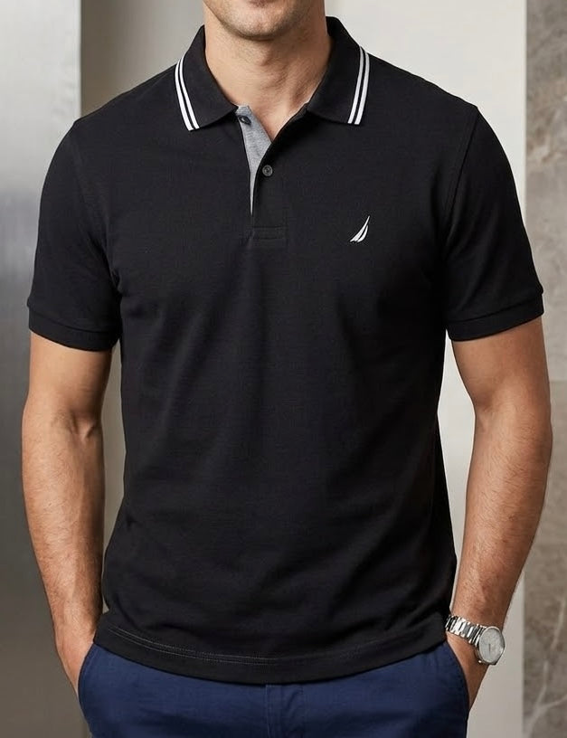 Camisa Tipo Polo Nautica Clásica con Ribete - Negro