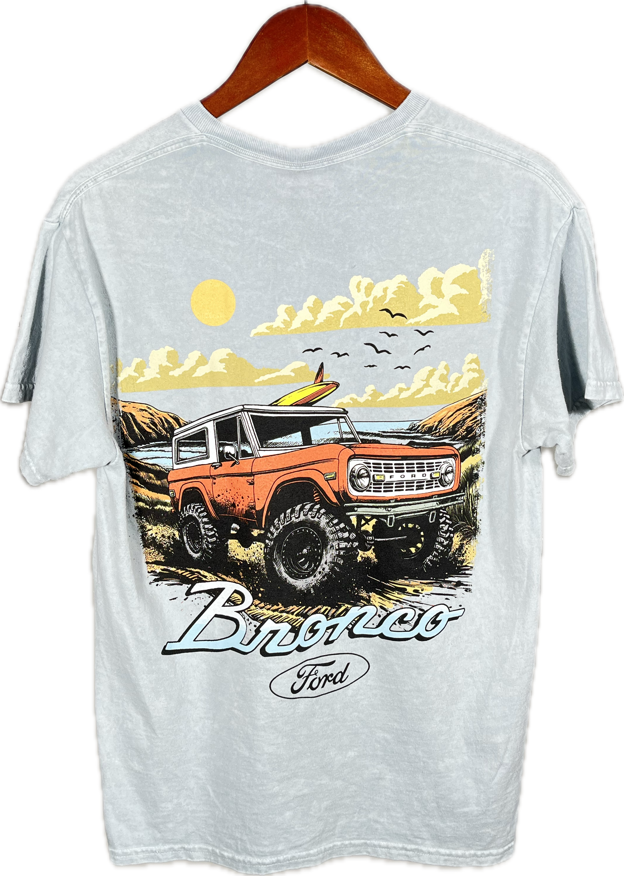 Playera Vintage Ford Minimalista - Azul Claro Desgastado