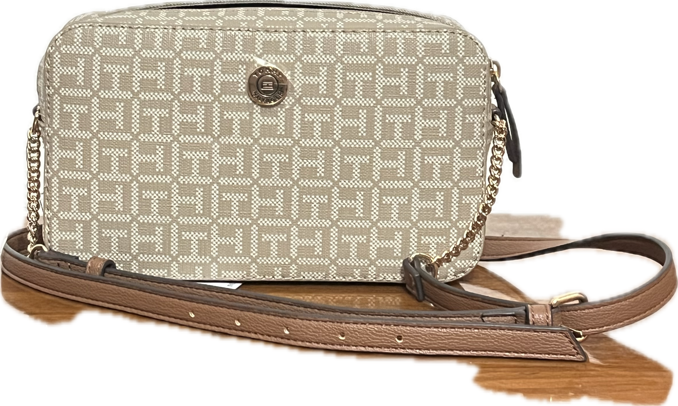 Bolsa Tommy Hilfiger Crossbody Monograma - Beige y Camel