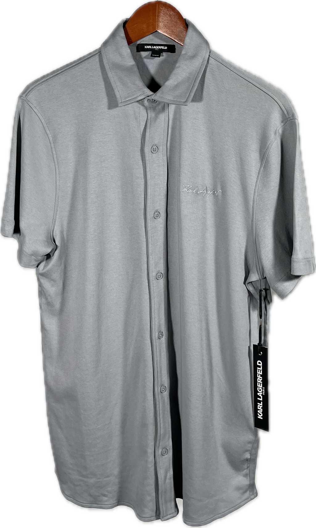 Camisa de Botones Karl Lagerfeld Manga Corta - Gris Claro