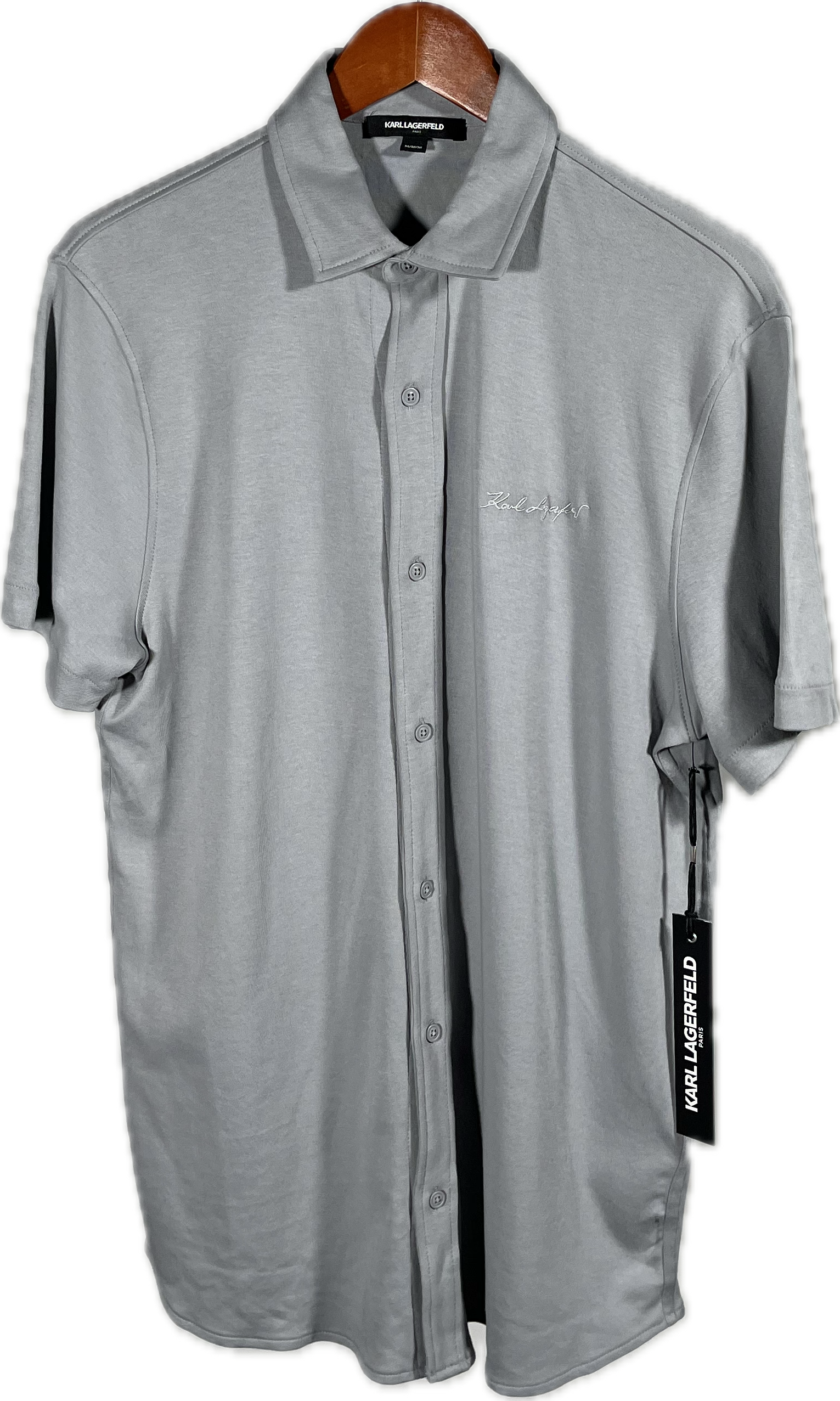 Camisa de Botones Karl Lagerfeld Manga Corta - Gris Claro