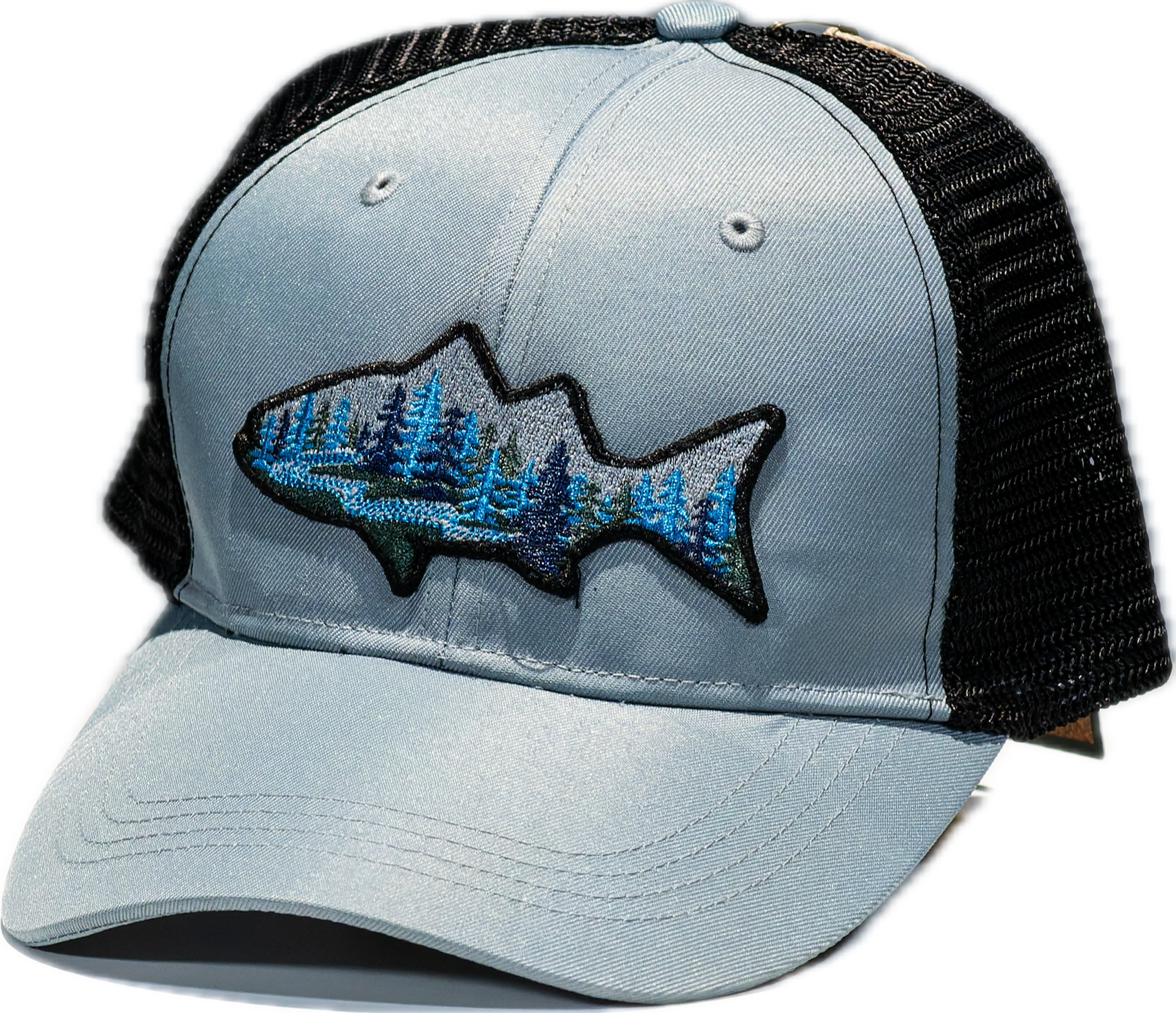 Gorra Trucker Outdoor Bosque - Azul Claro y Malla Negra