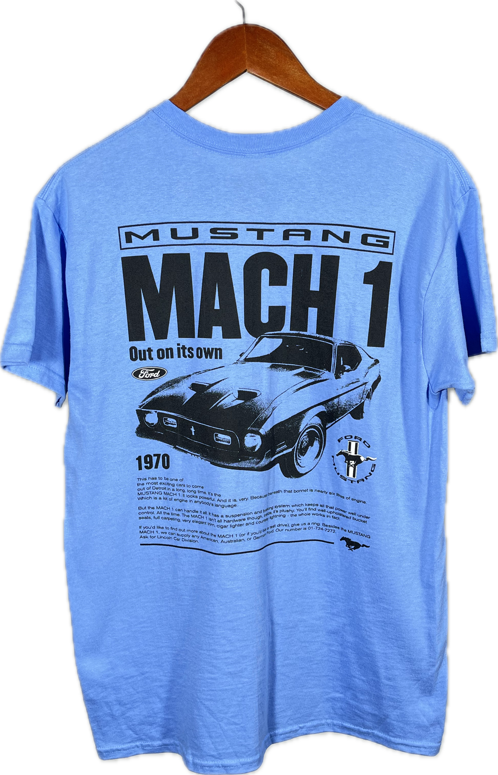 Playera Vintage Ford Mustang - Azul Celeste