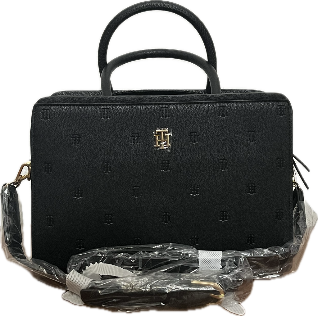 Bolsa Tommy Hilfiger Satchel Monograma - Negro Clásico