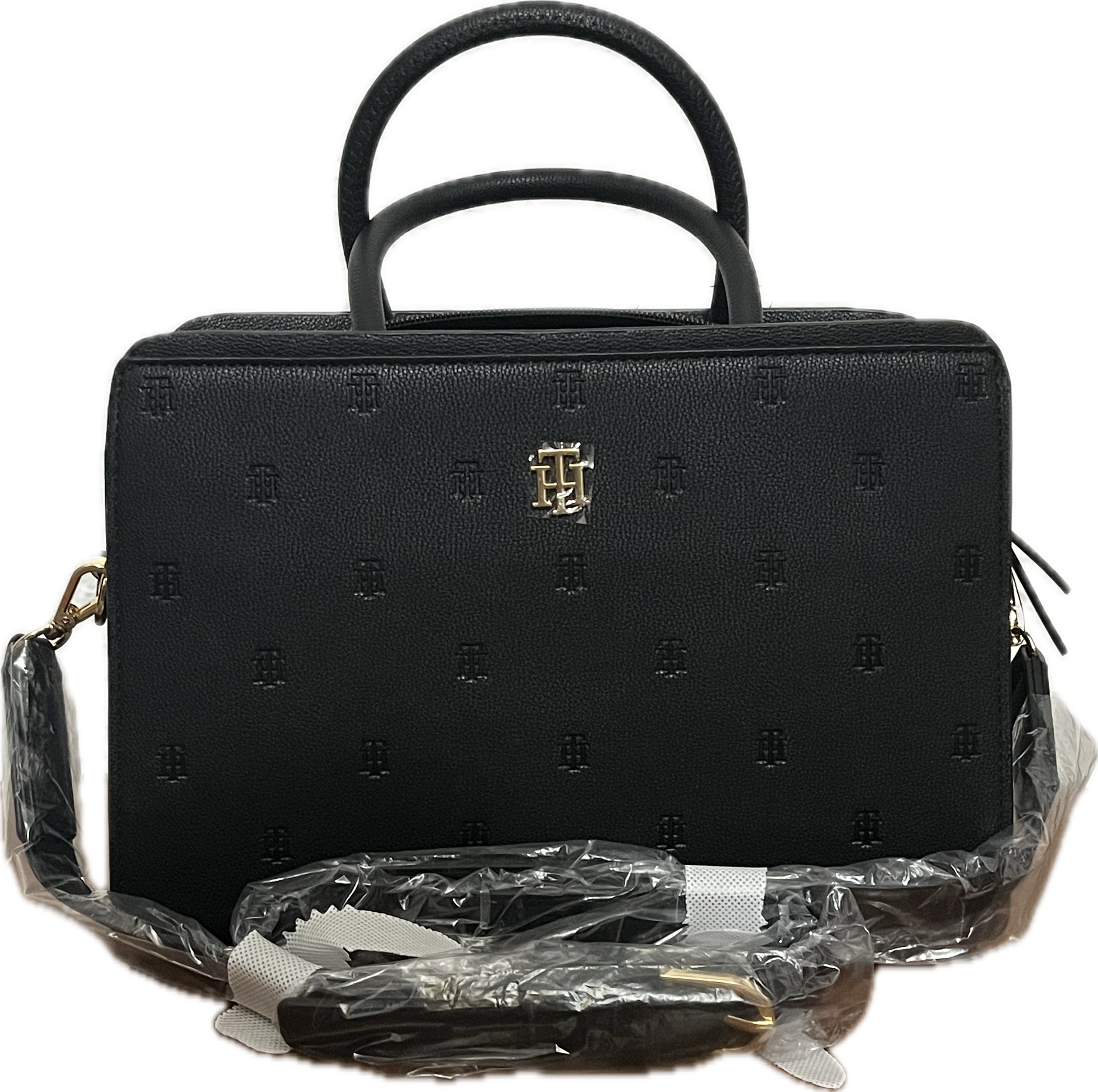 Bolsa Tommy Hilfiger Satchel Monograma - Negro Clásico